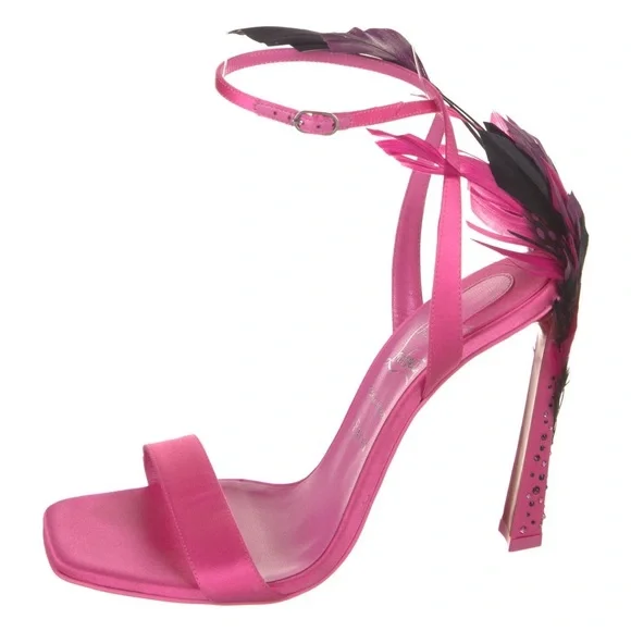 Christian Louboutin Condora feather-embellished satin pink sandals 8 New - Picture 1 of 4